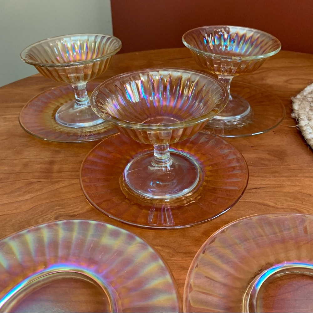 Imperial Glass Iridescent Sherbets and Underplates